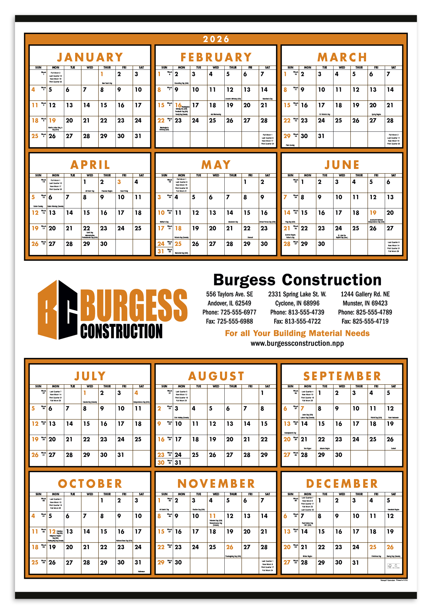 Triumph® Calendars Small Quantity Custom Span-A-Year Calendar